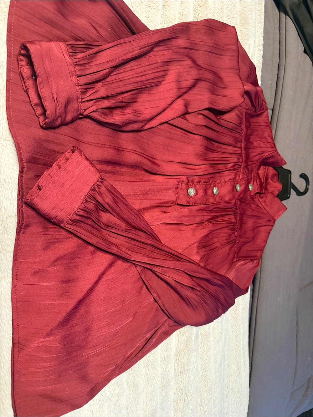 Anthropologie Red Pleated Button-Front Blouse